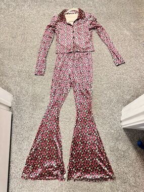Glamorous Pink Floral Long Sleeve Jumpsuit with Flared Legs